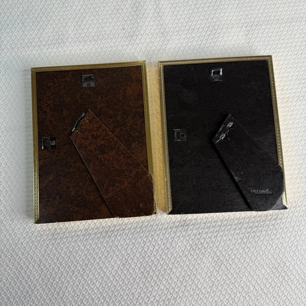 Vintage Gold Tone Metal Picture Frames Set of 2 Oval Opening 5x7 Tabletop Wall